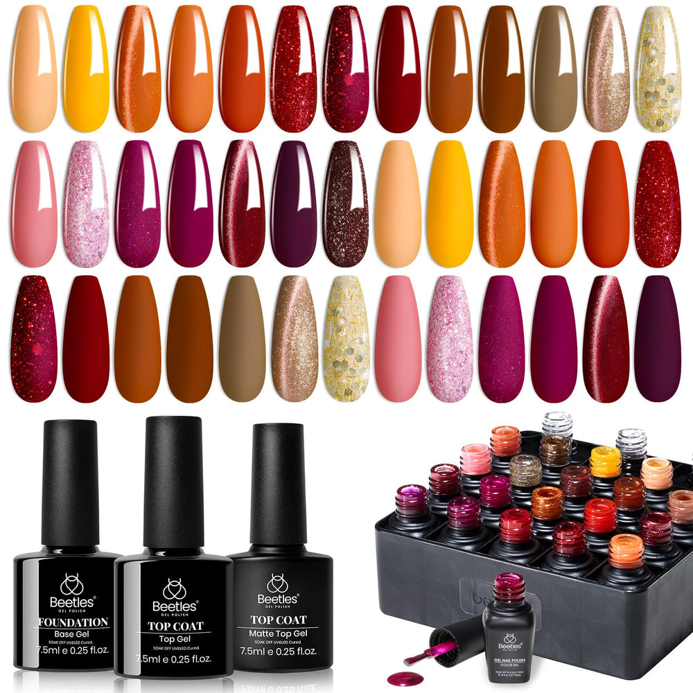 Beetles Gel Nail Polish Set Autumn Aura offers 20 shades for chic fall looks.