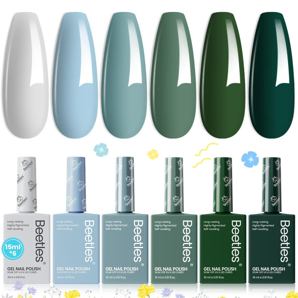 Beetles Gel Nail Polish Set Misty Forest bottles on display for easy color selection