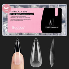 Beetles Etch-X stiletto medium tips assembled for natural-looking extensions