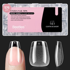 Beetles Gel Nail Tips extrashort coffin pack for quick DIY extensions.