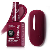 Beetles Burgundy Red Gel Polish bottle design with color-matched cap.