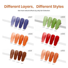 Beetles Gel Polish Glimmer color swatches show translucent jelly hues.