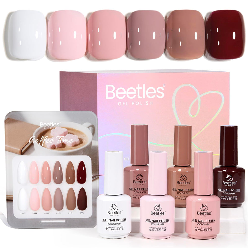 Beetles Gel Polish Coffee Time bottle close-up with warm hues for long-lasting glossy nails.