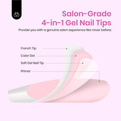 Beetles French tip press-on nails in pink short square are ideal for busy mornings.