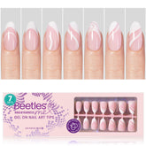 Beetles Gel Polish French Tip press-on nails in short almond pink for quick, salon-style nails.