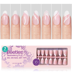 Beetles Gel Polish French Tip press-on nails in short almond pink for quick, salon-style nails.