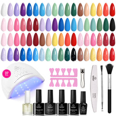 Beets Gel Polish Kit: 25 color bottles showcased for vibrant home manicure possibilities.