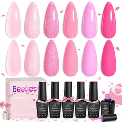 Beetles Gel Polish Pink Set hot pink glitter close-up for bold nail art.
