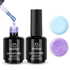 Beetles Gel Polish Baby Blue Sheer Glitter bottle swatch for easy at-home nails