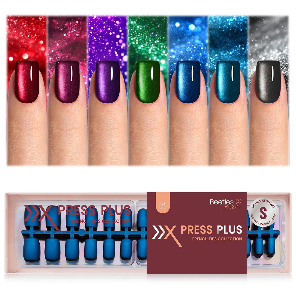 Beetles X Press Cat Eye Nails red set display bold shimmer for chic evenings.