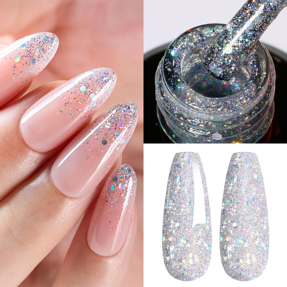 Beetles Glitter Gel Polish bottle showing silver chrome shine for dazzling nails