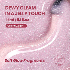 Beetles Glitter Pink Gel Nail Polish nail swatch shows semi-transparent shimmer.