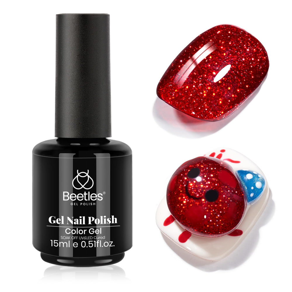 Beetles Glitter Red Gel Polish bottle with shimmering color for salon-quality at-home manicure