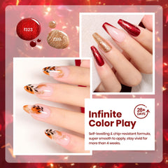 Beetles Glitter Red Gel Polish Passion Rush glitter detail on textured nail art.