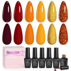 Beetles Golden Blessing collection box shows six fall gel polishes for home manicures.