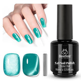 Beetles Green Cat Eye Gel Polish with magnet for shimmering teal effect.