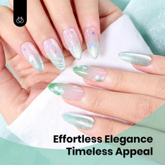 Beetles Green Cat Eye Gel Polish glitter swirl highlights mint shimmer.
