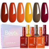 Beetles gel polish set bottle swatches showcase Autumn Dusk colors for easy color matching.