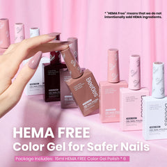 Beetles HEMA-free nude palette emphasizes safe color options for sensitive nails.