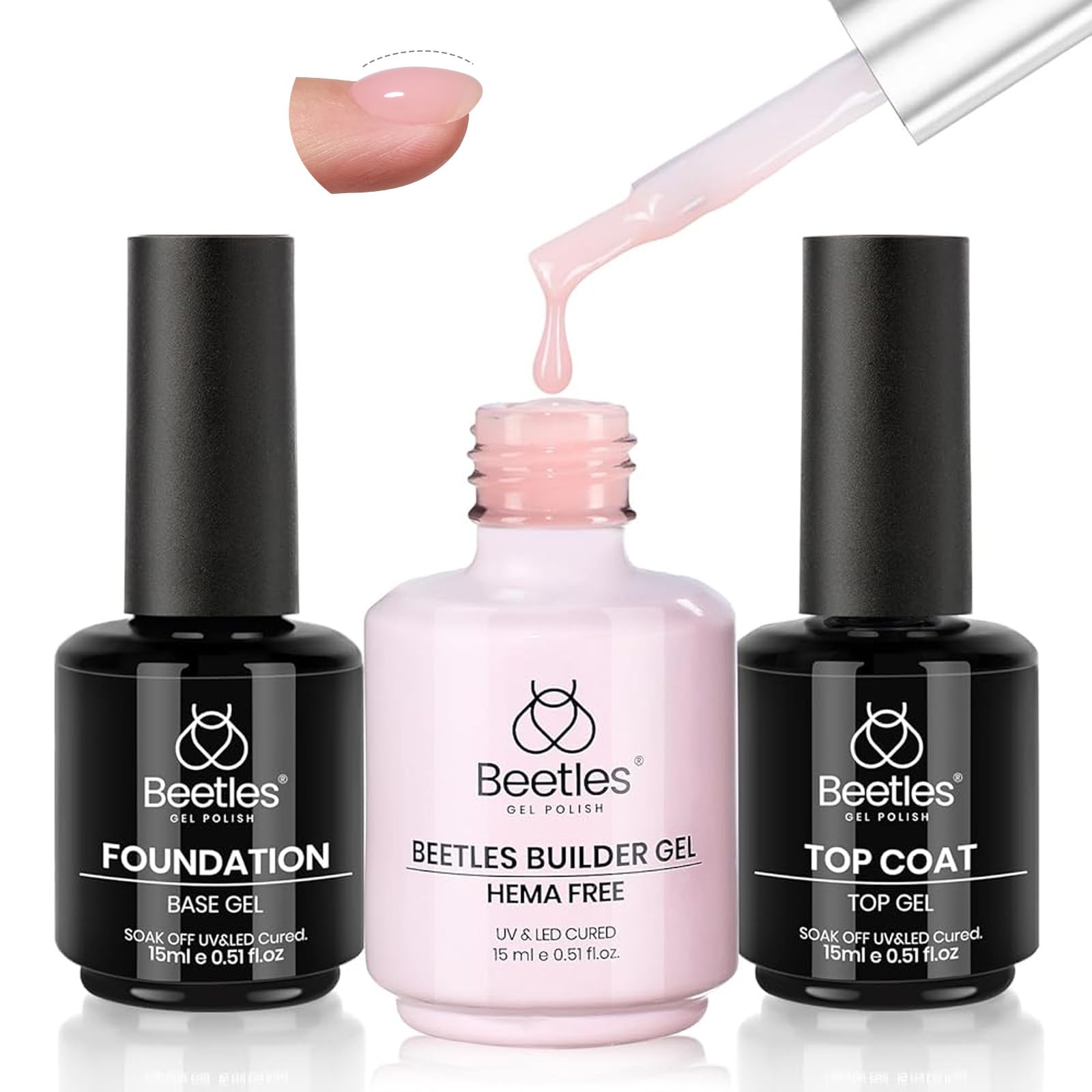 Beetles Hema Free Pink Builder Gel bottle for durable nail extensions.
