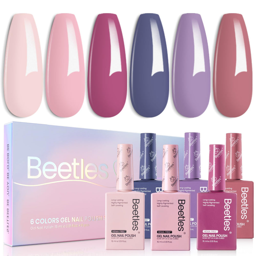 Beetles Hema Free gel polish pink bottle close-up for at-home manicures.