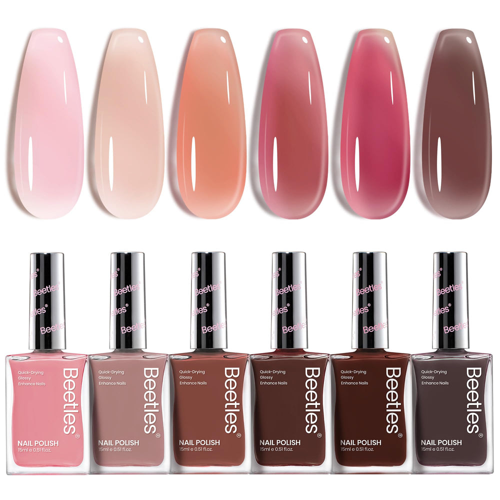 Beetles Jelly color gradient swatches—from pale pink to taupe—for versatile daily looks.
