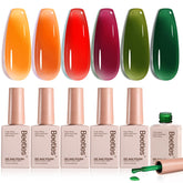 Beetles Jelly Gel Nail Polish Set: six colors for versatile fall manicures.