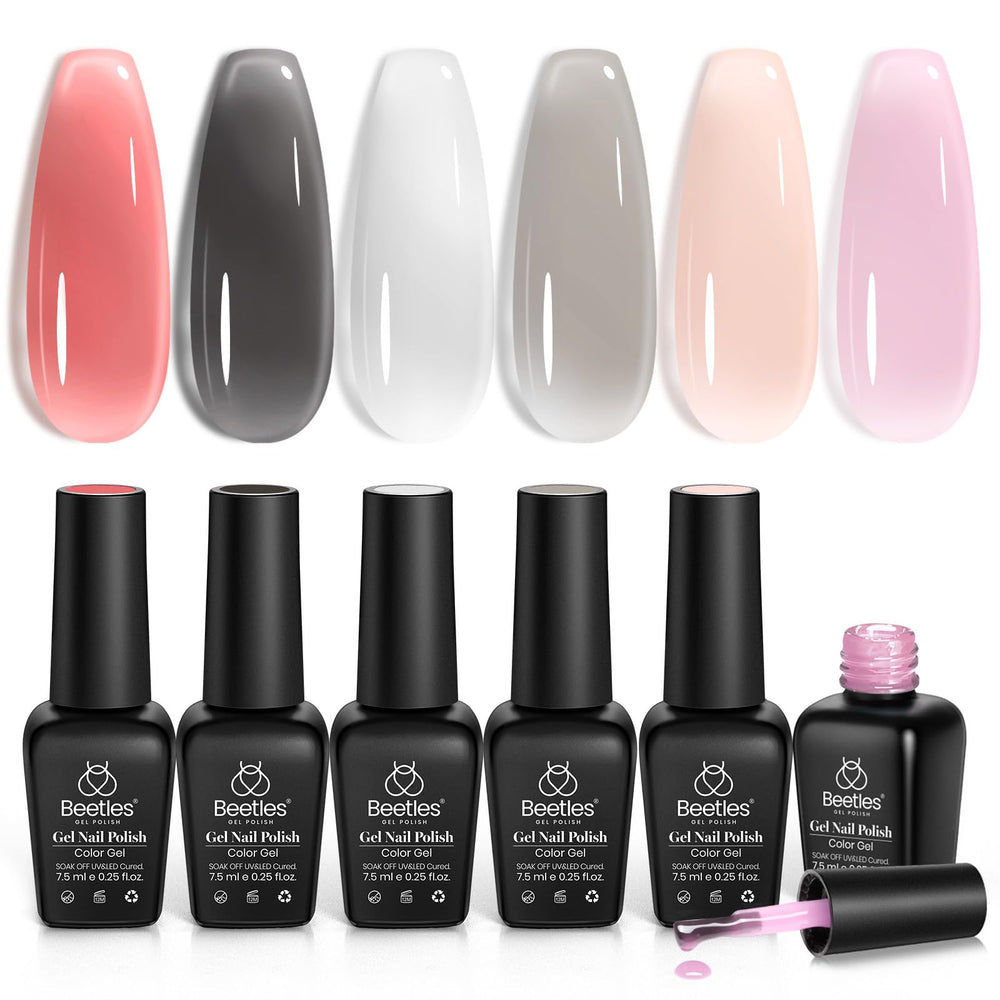 Beetles Jelly Gel Nail Polish Set neutrals palette with six versatile shades.