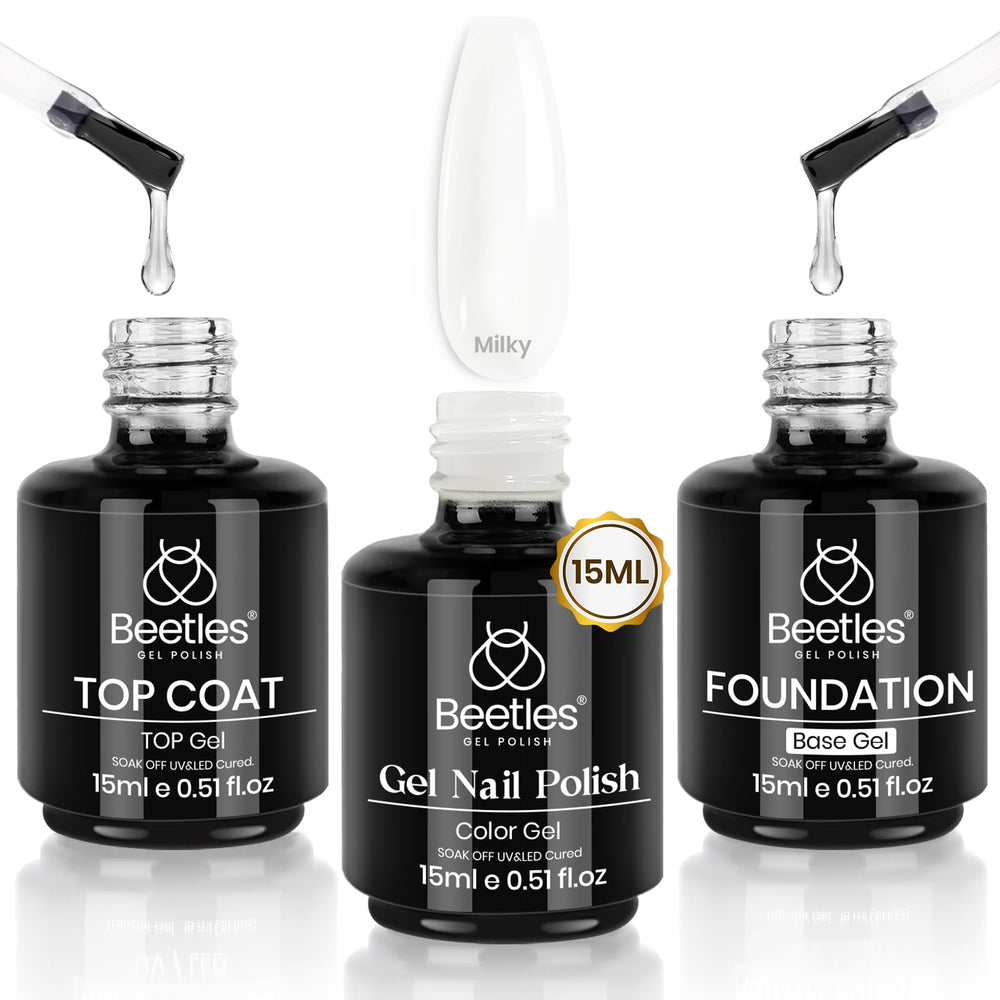 Beetles Milky White gel polish bottle in nude jelly shade for long-lasting wear.