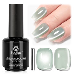 Beetles Misty Green Cat Eye polish with magnetic shimmer for an elegant glassy finish.