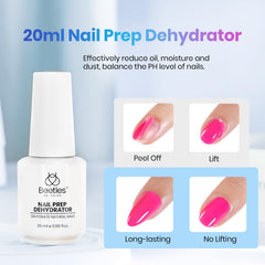 Beetles Nail Dehydrator 20ml bottle pour demonstrates quick surface prep before base coats.