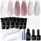 Beetles nail extension gel kit in frosted grape with six colors, ideal for at-home nails.