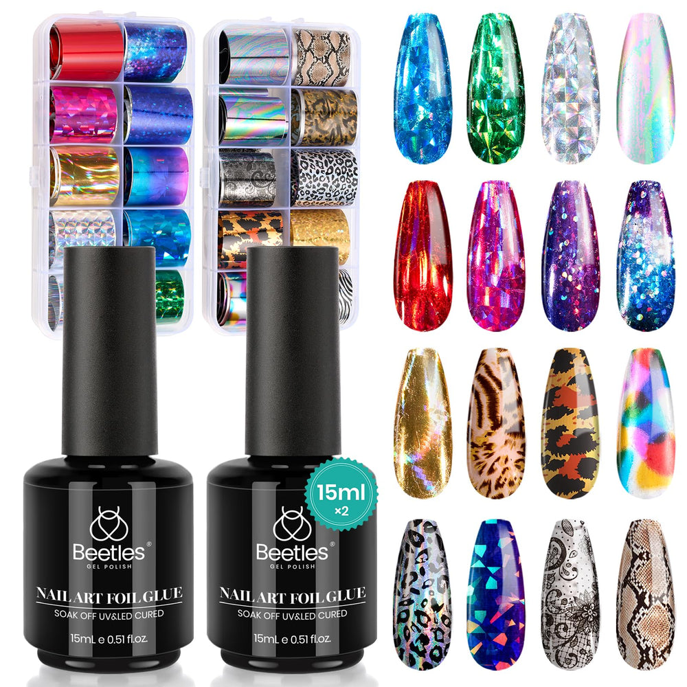 Beetles Nail Foil Art Kit box and foil sheets for at-home nail design