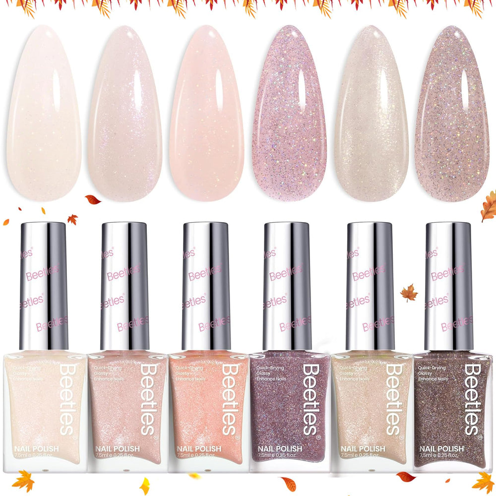 Beetles Gel Polish Set: six nude shades swatch for salon-ready nails