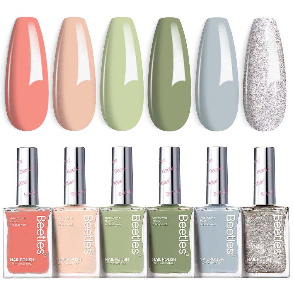 Beetles Nail Polish Set P176 overview showing six color options for DIY manicures.