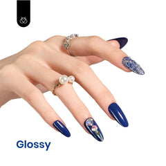 Beetles Navy Blue Gel Nail Polish Application demonstrates easy, even color at home.