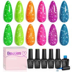 Beetles Gel Polish Neon Carnival hot pink glitter swatches for bold party nails.