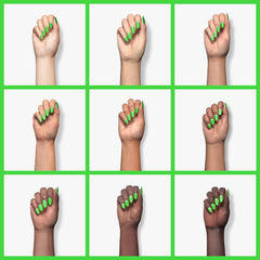 Beetles Neon Green gel polish under LED light for fast cure.