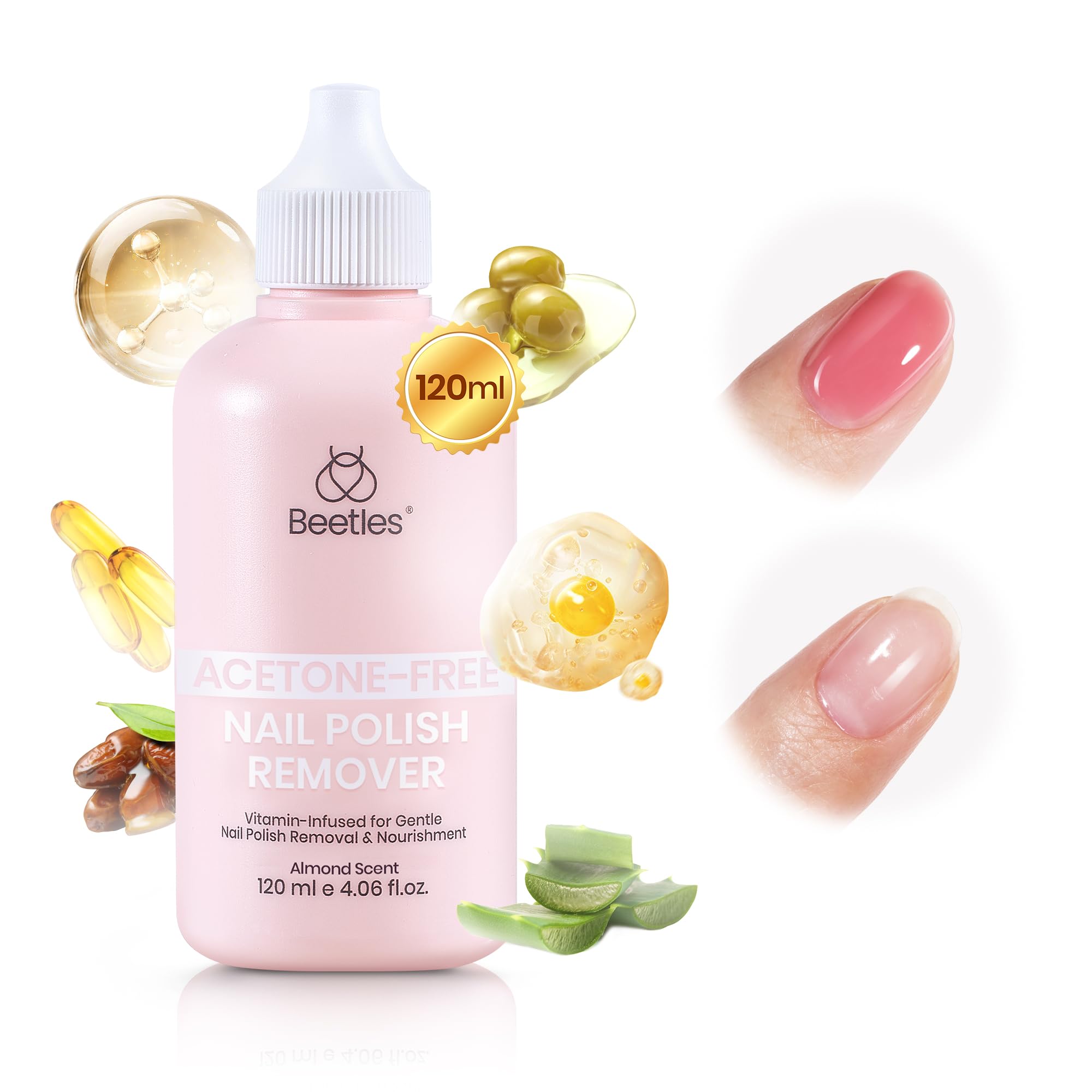 Beetles Non-Acetone Remover bottle showing a gentle polish removal solution for nails