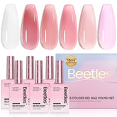 Beetles Nude Gel Nail Polish set pack shot showing six colors for buildable nude looks