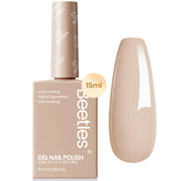 Beetles Nude Gel Polish bottle showing long-lasting nude color for chic nails.
