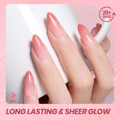 Beetles Nude Pink gel polish bottle and swatch showing long-lasting glossy finish.