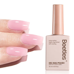 Beetles Nude Gel Polish bottle shows nude pink jelly finish for natural nails.