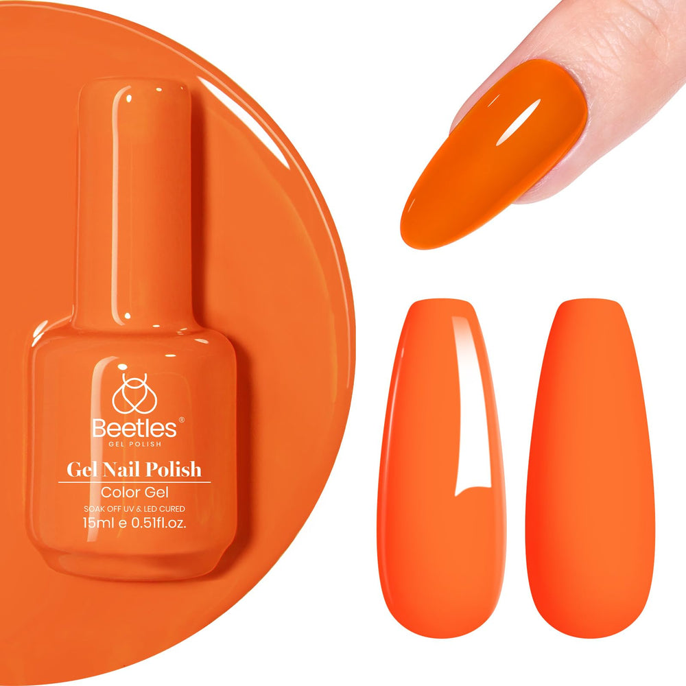 Beetles Orange Gel Polish bottle displays neon Tangerine shade for bold nails.