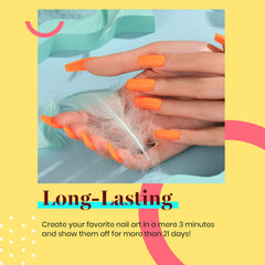 Beetles Orange Gel Polish during nails application shows smooth color coverage.