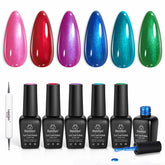Beetles Pearl Gel Nail Polish Set swatch shows vibrant pink and purple hues for bold manicures