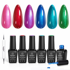Beetles Pearl Gel Nail Polish Set swatch shows vibrant pink and purple hues for bold manicures