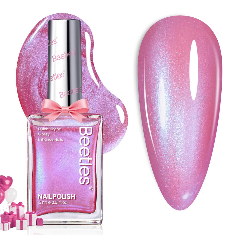 Beetles Pearl Pink Nail Polish Rosy Dream bottle close-up with shimmering pink pearl finish