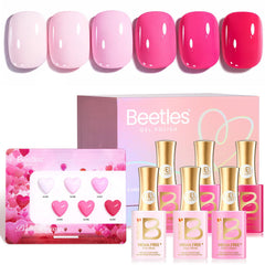 Beetles Pink Gel Polish bottle with color cards for easy home color matching.