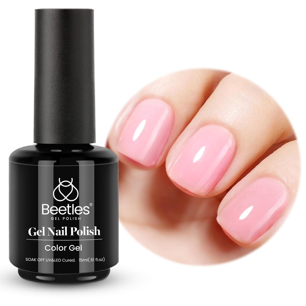 Beetles Pink Gel Nail Polish bottle in baby pink nude for natural-looking nails.